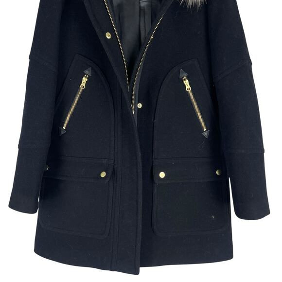 J. Crew Italian Stadium Cloth Wool Chateau Parka Coat Black Size 2 - Picture 5 of 9